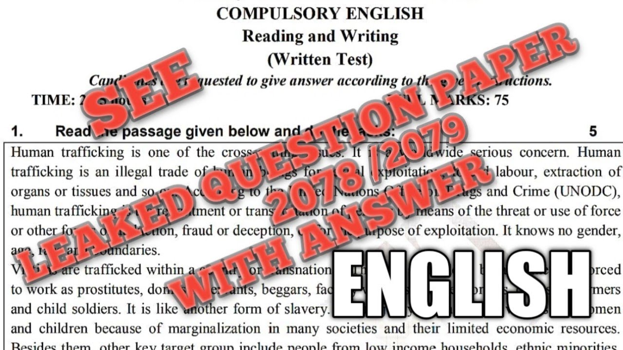 Class 10 (SEE) English Model Question 2078(2022) With Answers