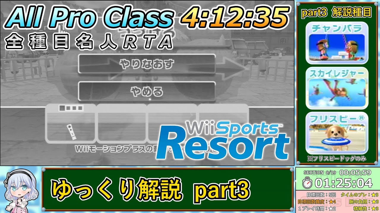 【Wii Sports Resort】All Pro Class RTAゆっくり解説 part3（チャンバラ・スカイダイビング・フリスビードッグ編）