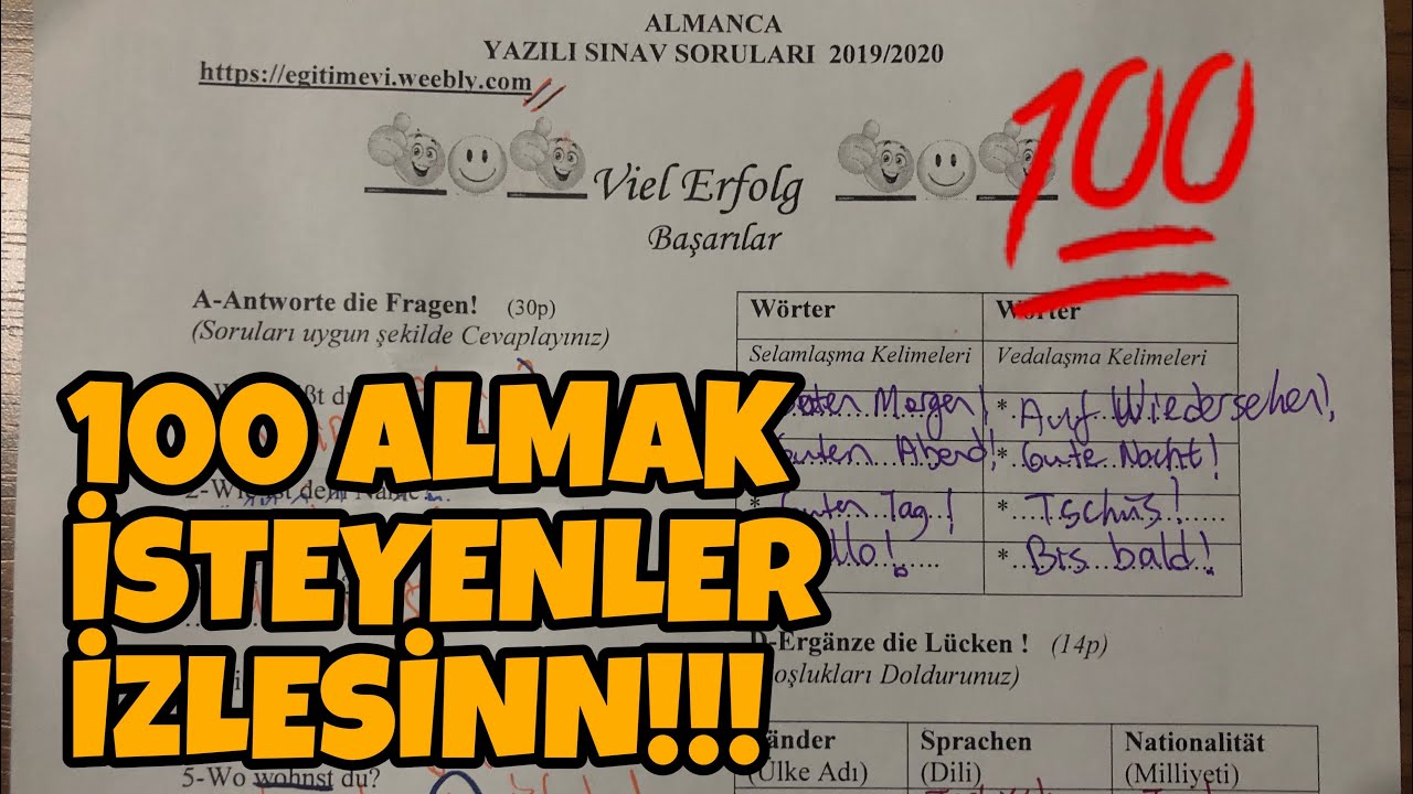 9.SINIF ALMANCA 1.DÖNEM 1.YAZILI