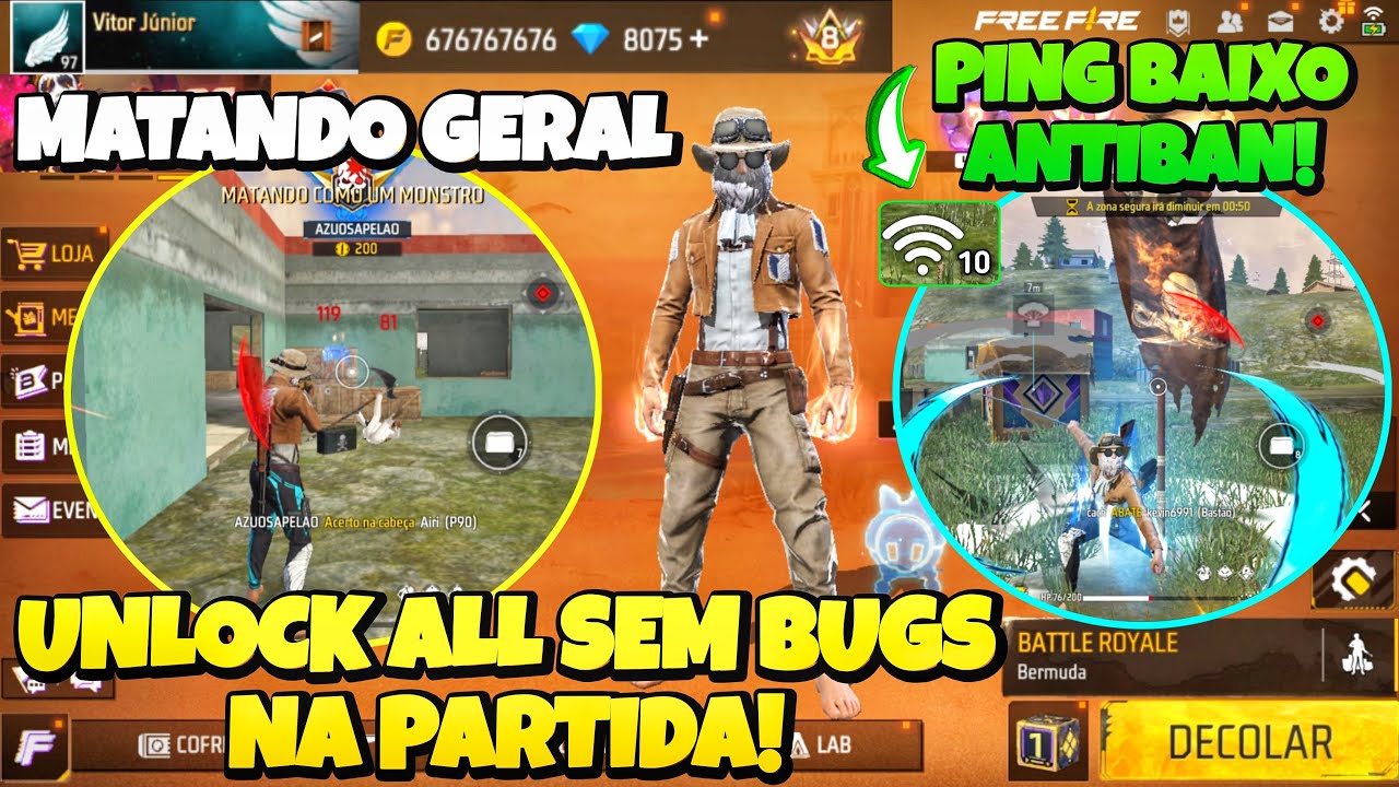 NOVO MÉTODO 😱 UNLOCK ALL FUNCIONANDO NA PARTIDA e MATANDO INIMIGOS com PING BAIXO e CONTANDO DANO!