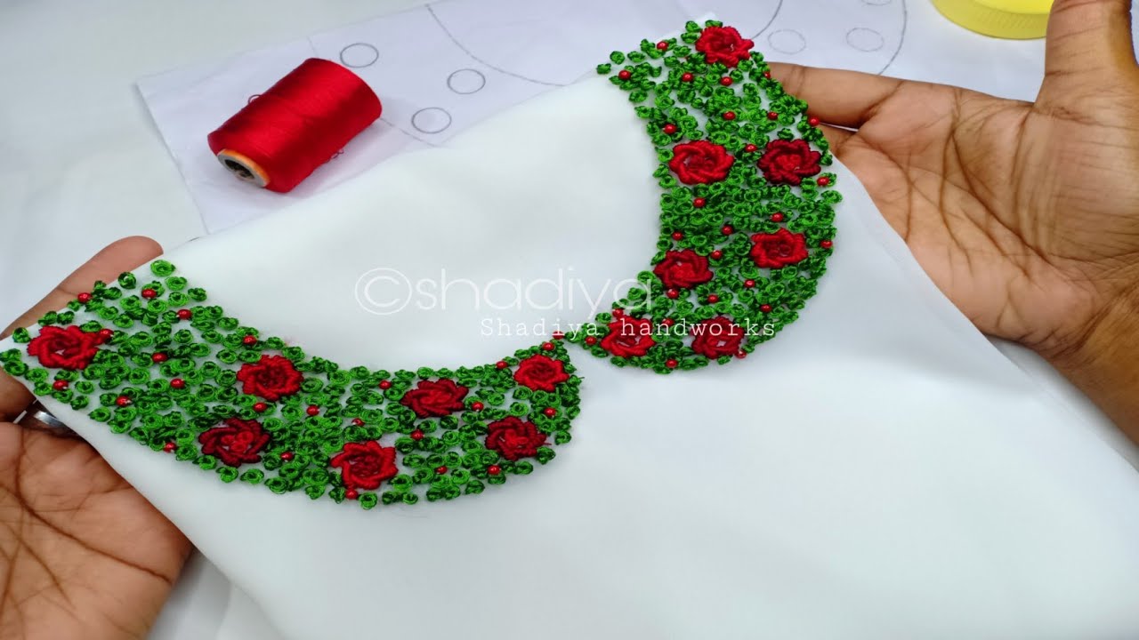 Ring knot hand embroidery neckline for kurti salwar blouse|hand embroidery neck design