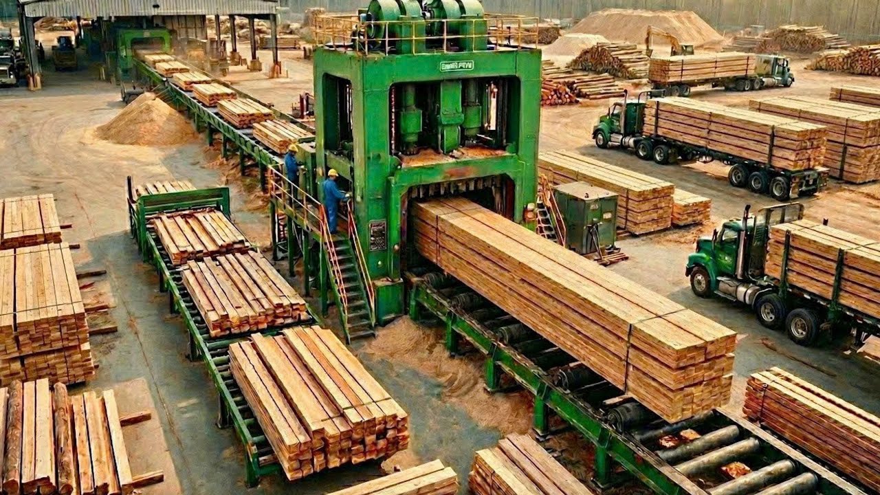 Cómo los troncos en bruto se convierten en vigas LVL rectas perfectas proceso completo