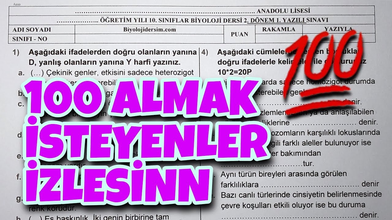 10.Sınıf Biyoloji 2.Dönem 1.Yazılı