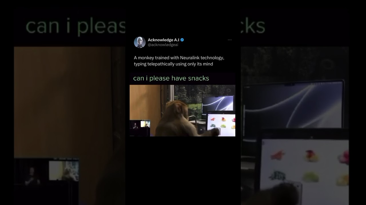 A monkey trained with Neuralink technology, typing telepathically using only its mind