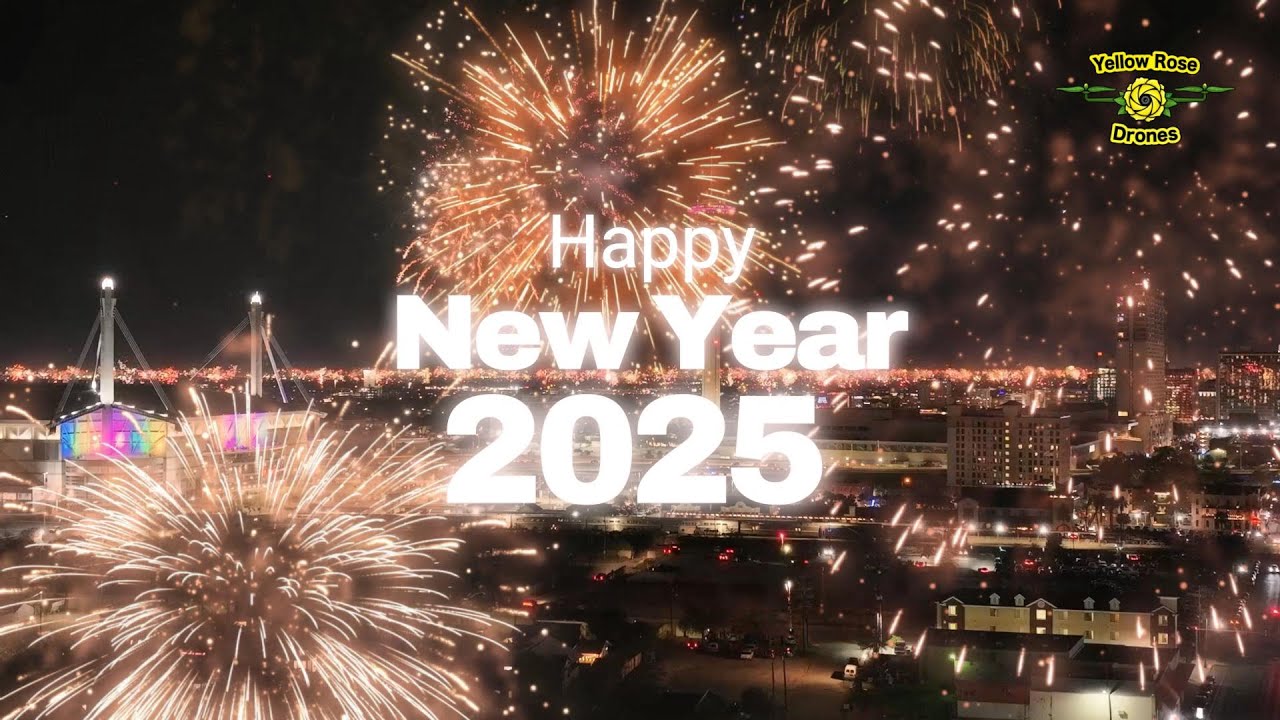 2025 Happy New Year Fireworks Over Downtown San Antonio TX at the Tower of Americas