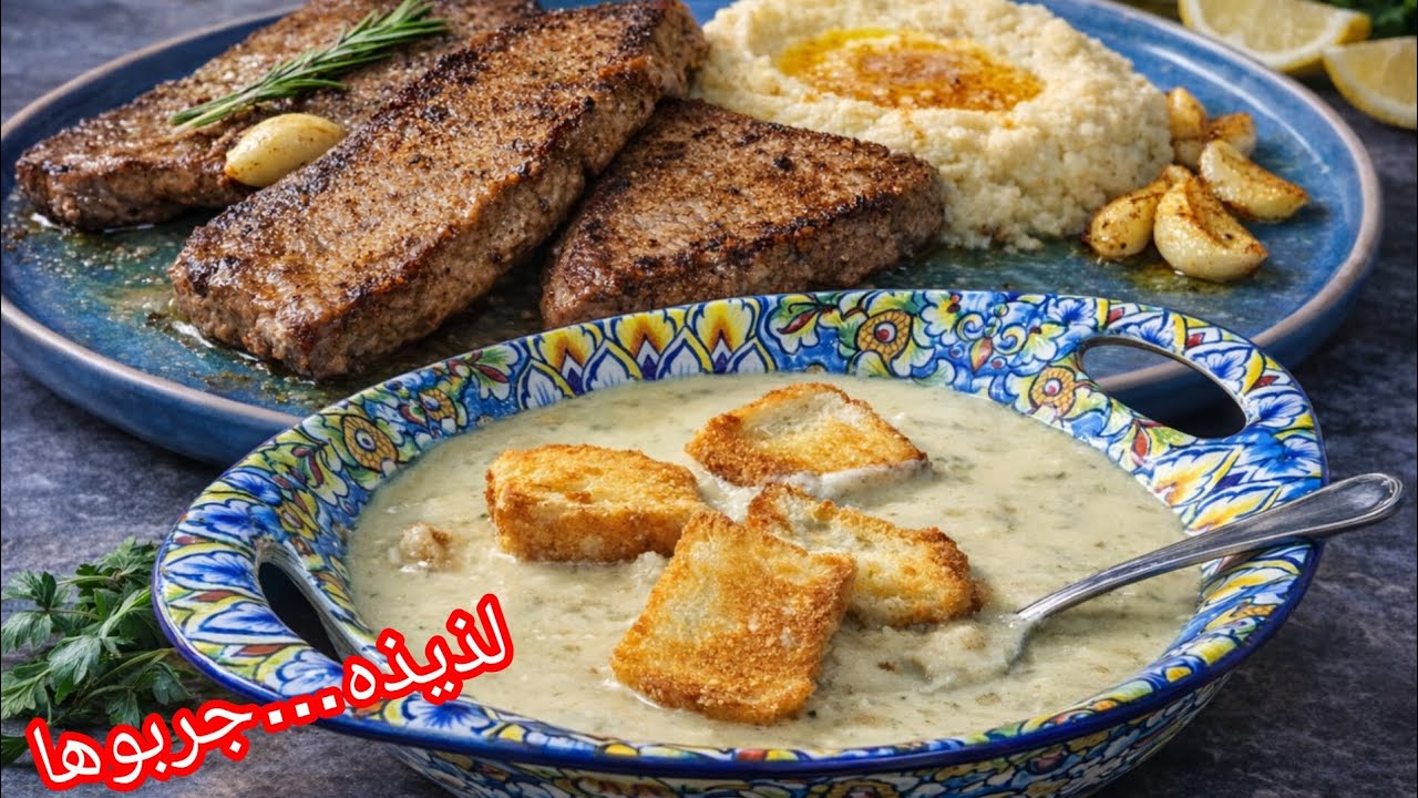 شوربه الدجاج الكريميه+ ستيك اللحم بطريقه المطاعم
