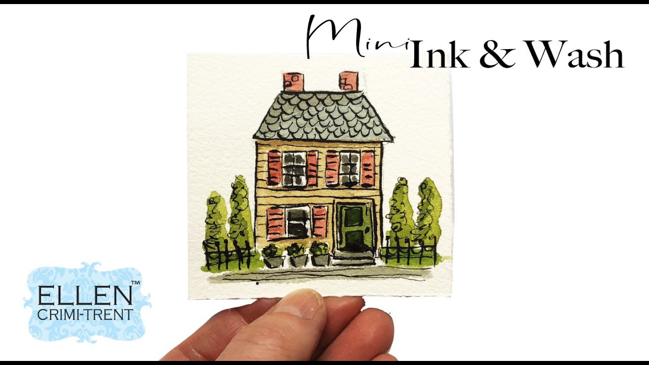 Ink & Wash Watercolor Tutorial- Mini Monday Madness house!