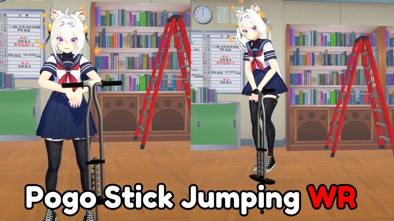 Filian Bounces On A Pogo Stick For A World Record