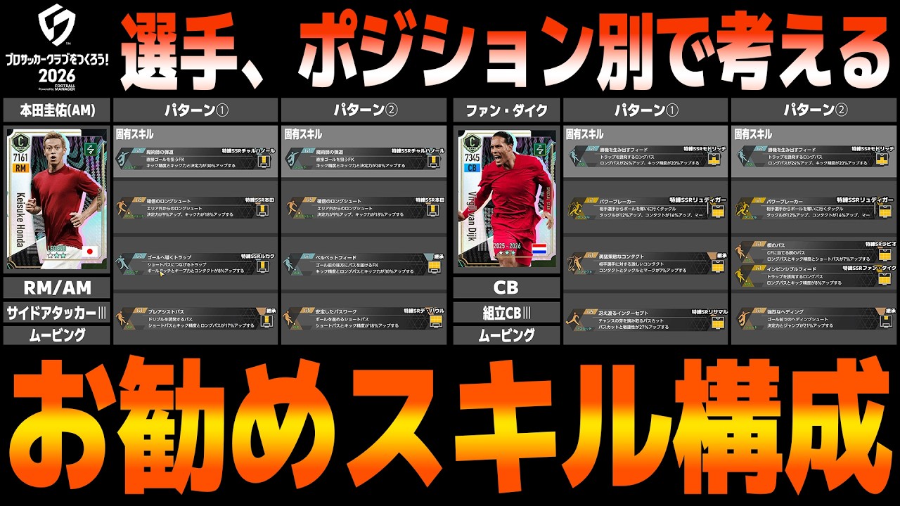 【初心者必見】選手別、お勧めスキル構成【サカつく2026】
