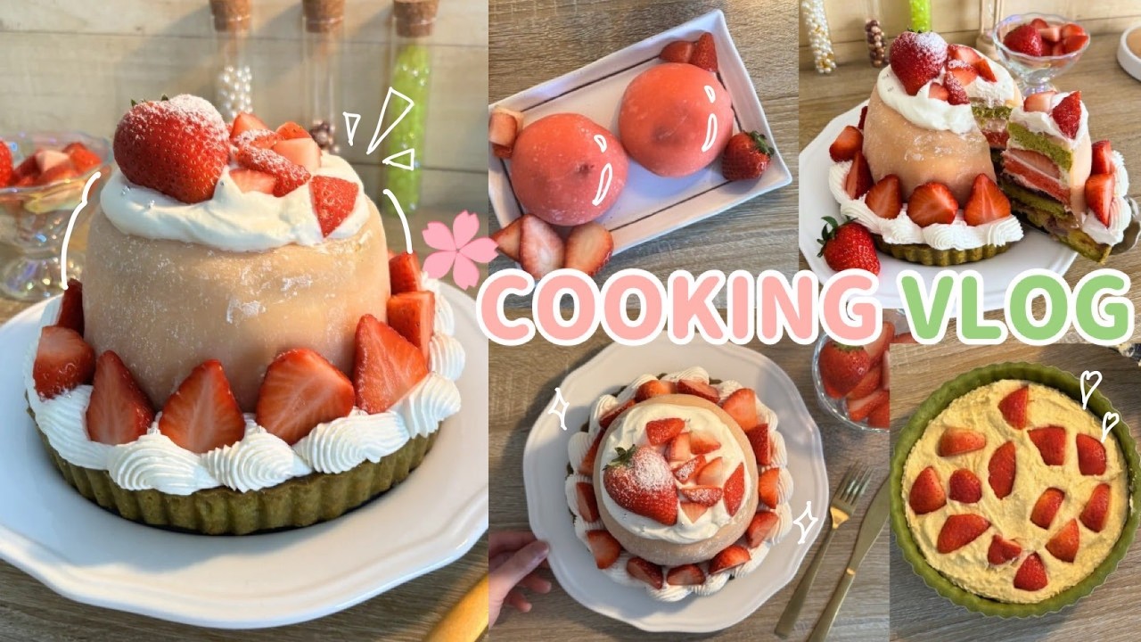 いちご×抹茶の大福ケーキタルトが可愛すぎた🍓🍵ひな祭りを楽しみたい大学院生の製菓記録🎎Sweets Lab｜Cooking Vlog