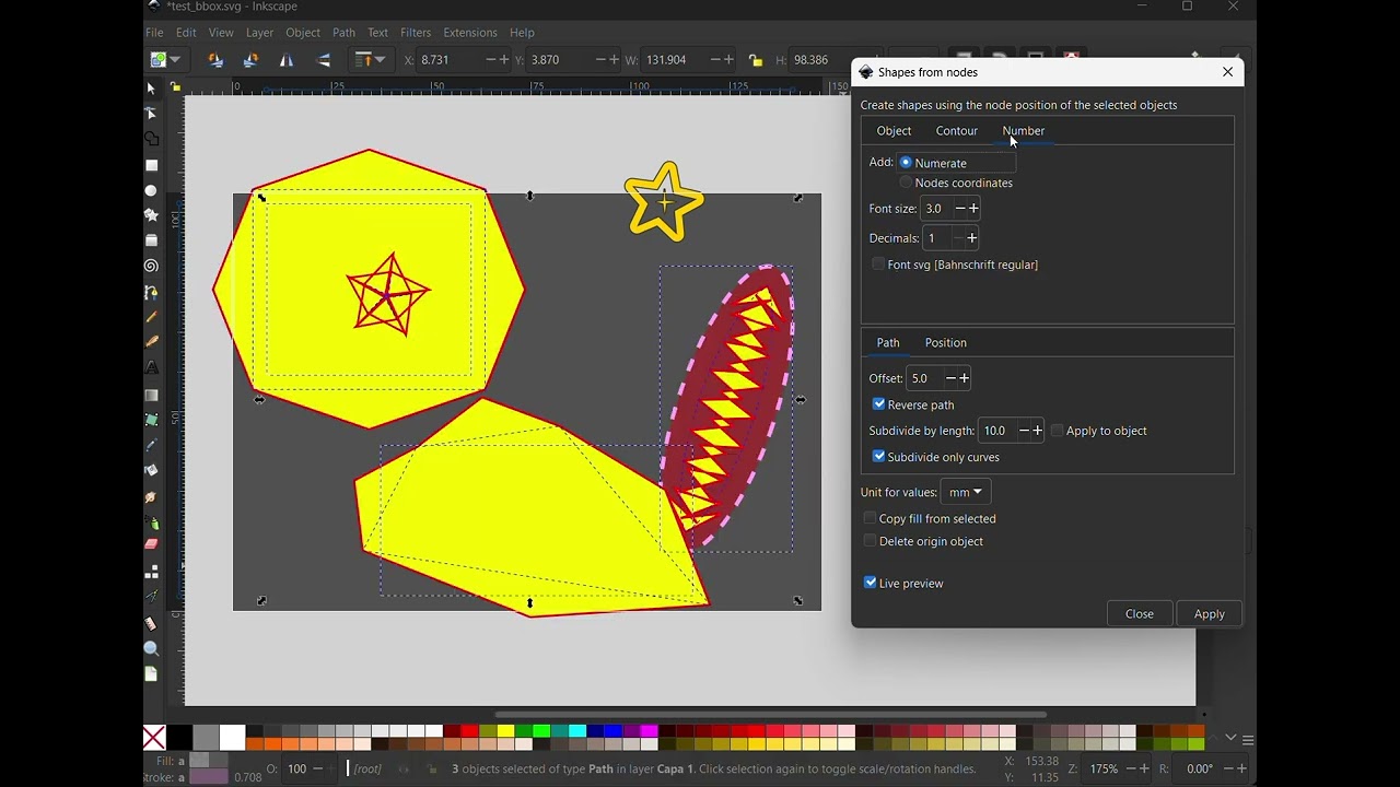 Inkscape python extension shapes from nodes