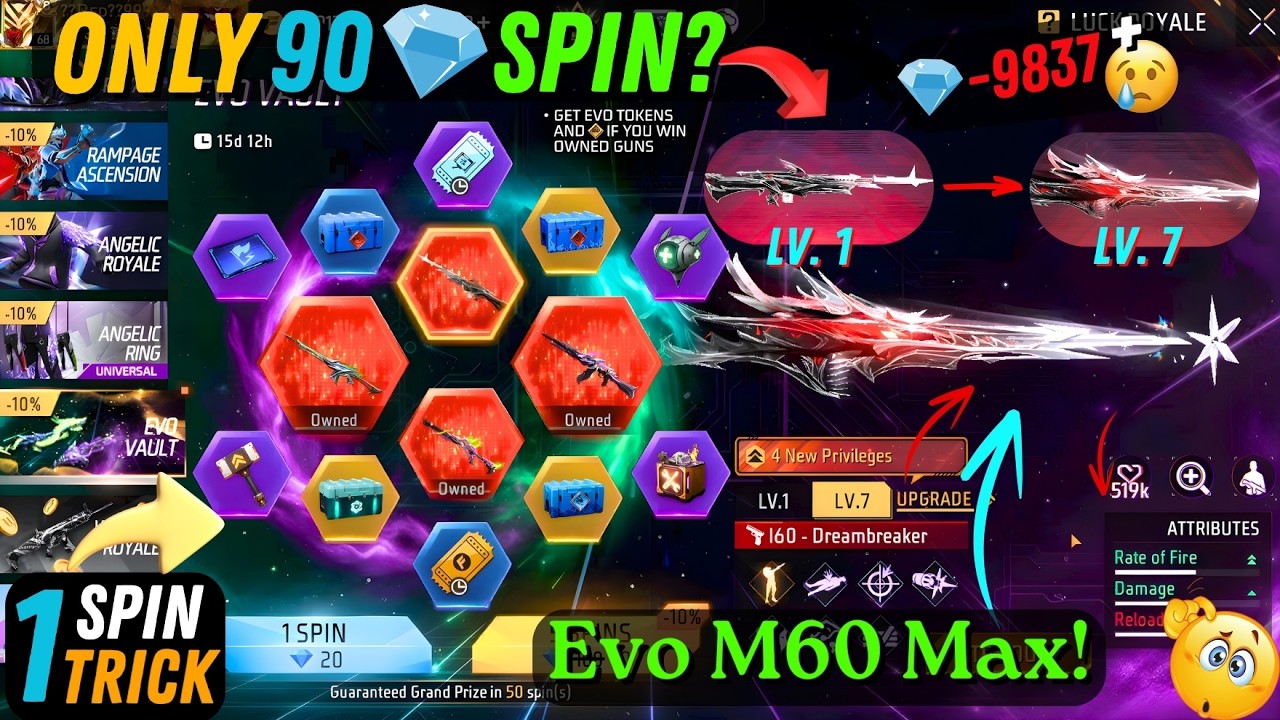FF New M60 Max! कितना diamond 💎 लगा max करने में? Evo M60 Full Max |New evo vault event| #ffnewevent