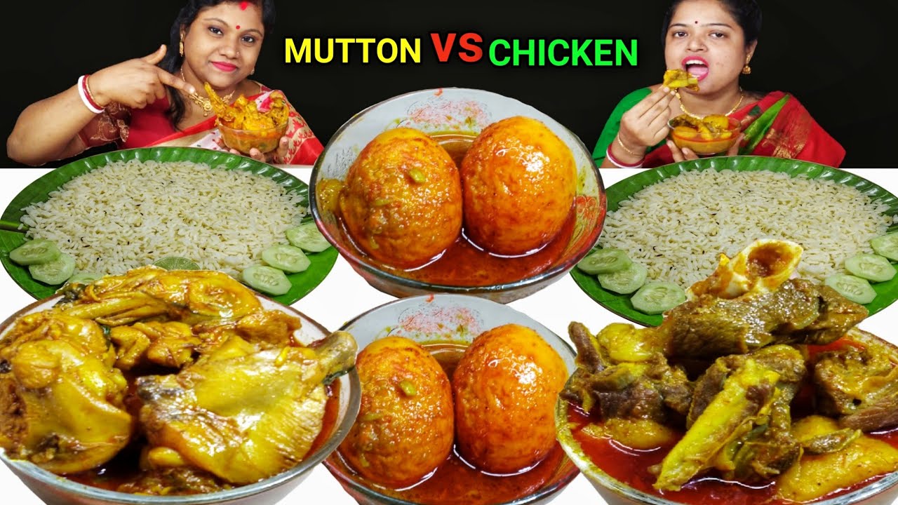 MUTTON CURRY vs CHICKEN CURRY JEERA RICE EGG CURRY EATING CHALLENGE // food family & more