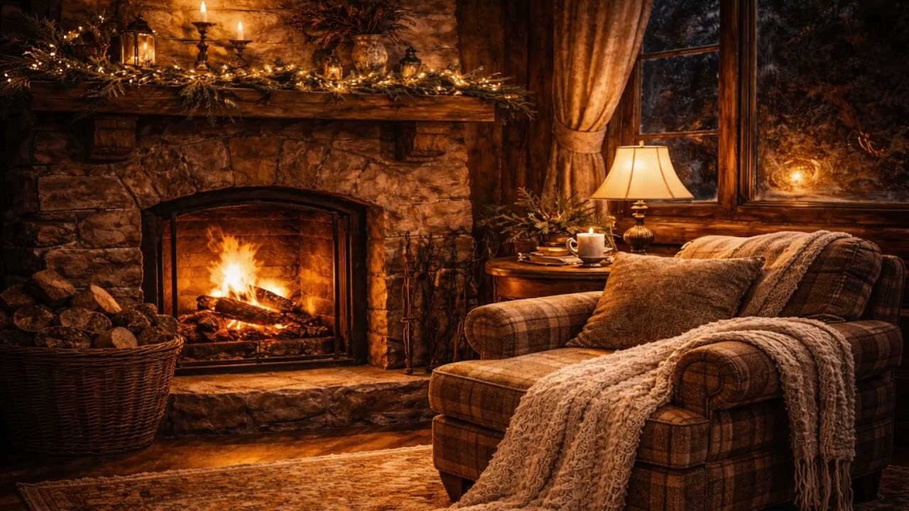 Cozy Fireplace Corner in Winter | Warm Cabin Ambience
