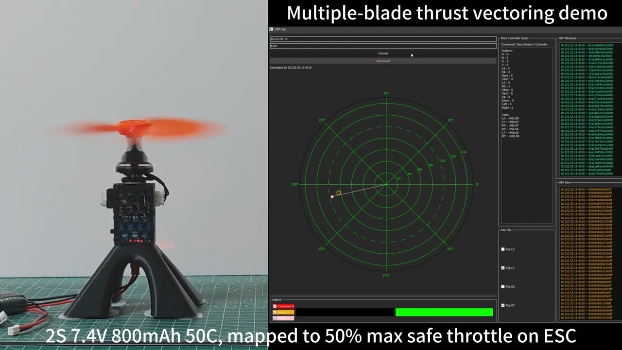 A swashplateless underactuated 6Blade propeller with vector estimation algorithm (test video)