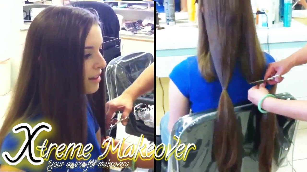 Cute lady cut her very long hair shoulderlength!
