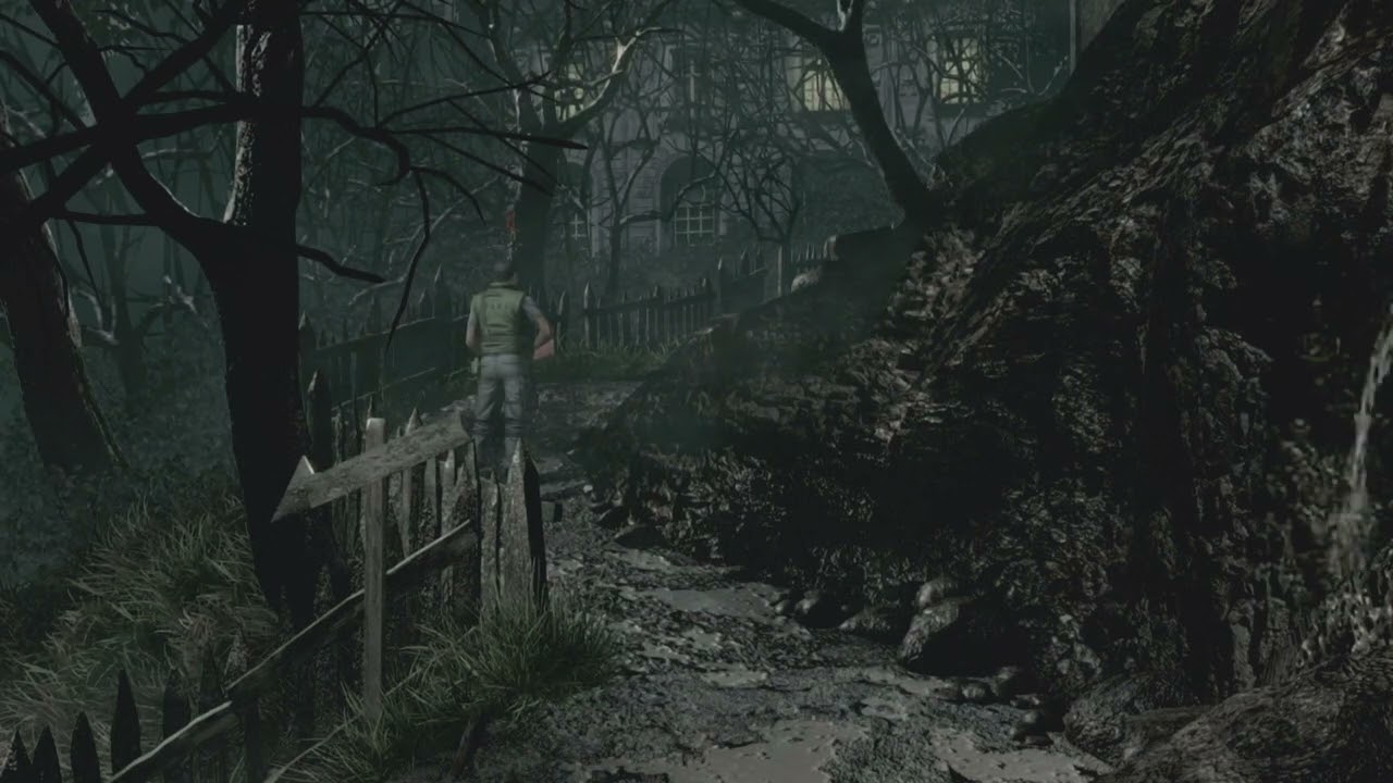Resident Evil Remake - Outside Spencer Mansion Wind & Waterfall Ambience 4K