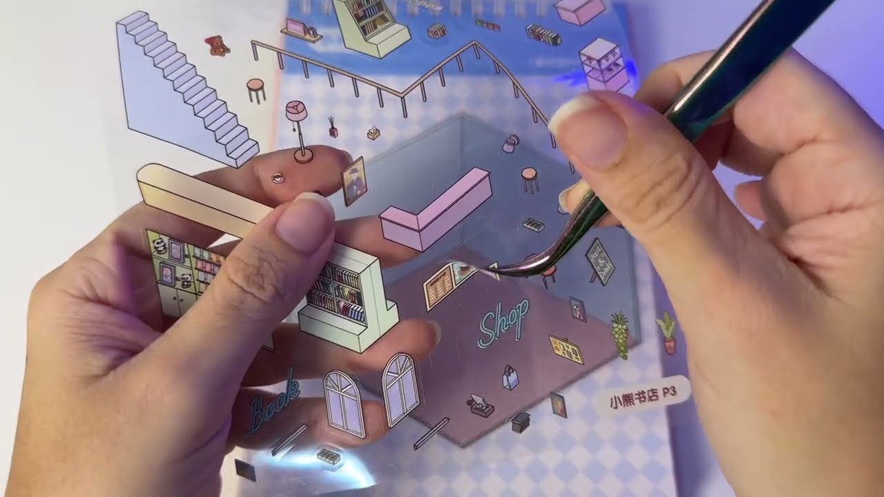 ASMR Montando Mini Cenário 3D com Adesivos ( LITTLE BEAR BOOKSTORE )