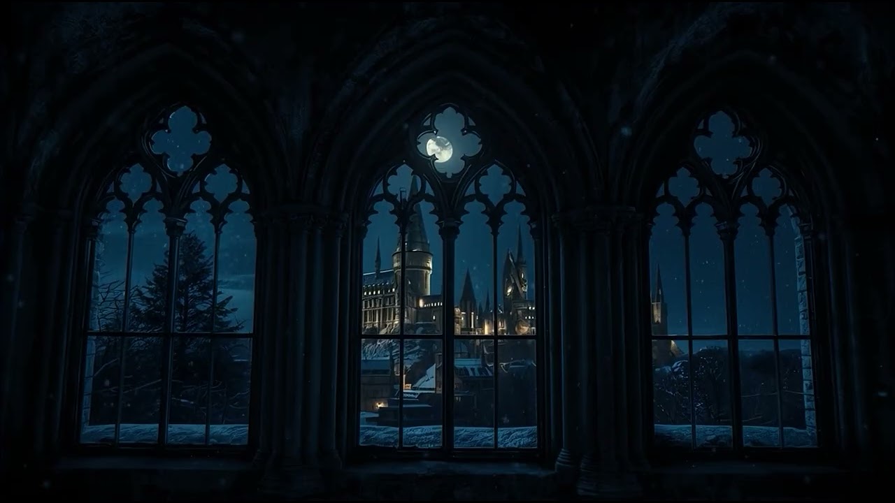 Hogwarts Window View — Snowfall & Wind Ambience for Deep Sleep & Study (4K, No Music)