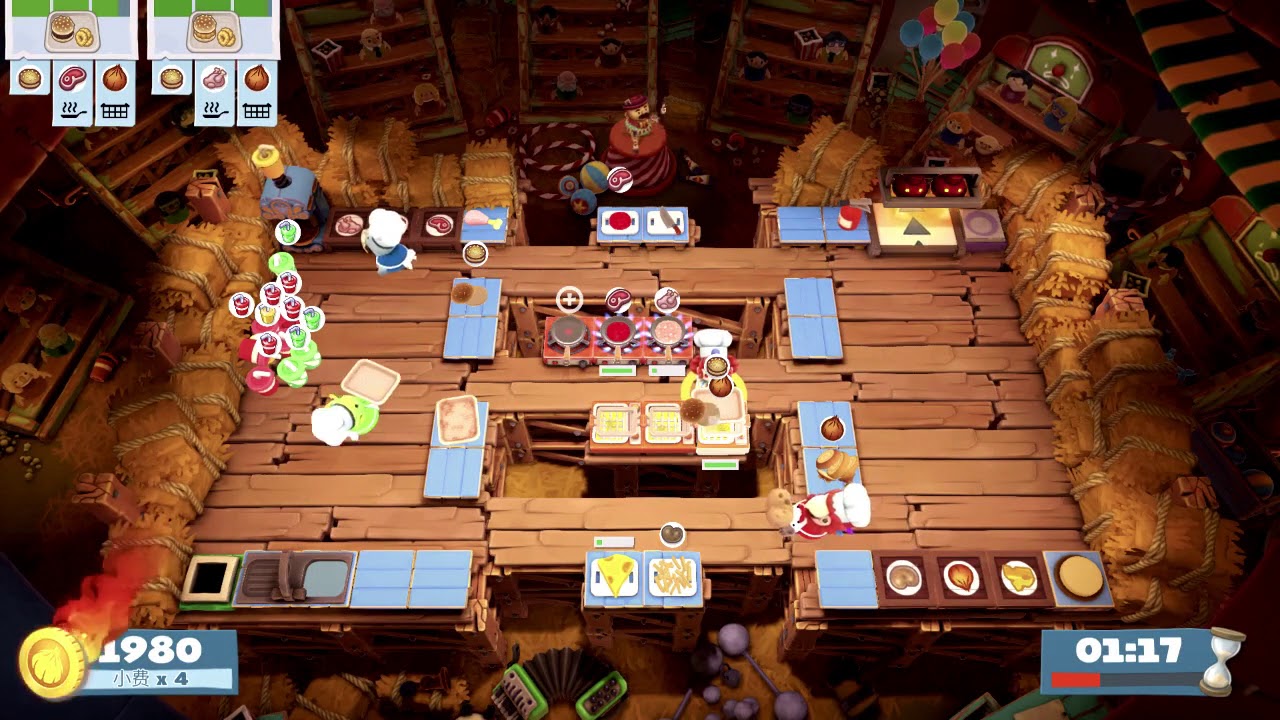 Overcooked 2 - Carnival of Chaos 3-2 (4 players) Score: 3108