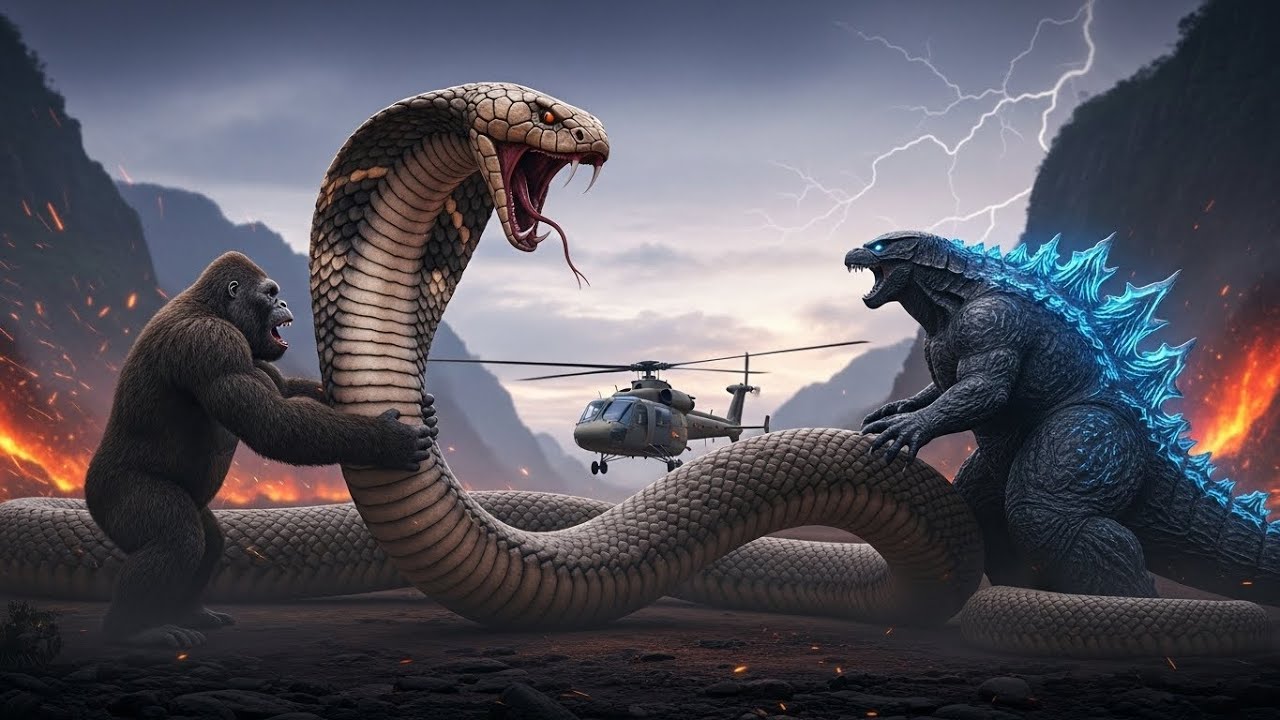 King Kong And Godzilla vs. The Giant Cobra Snake - Epic Monster Battle