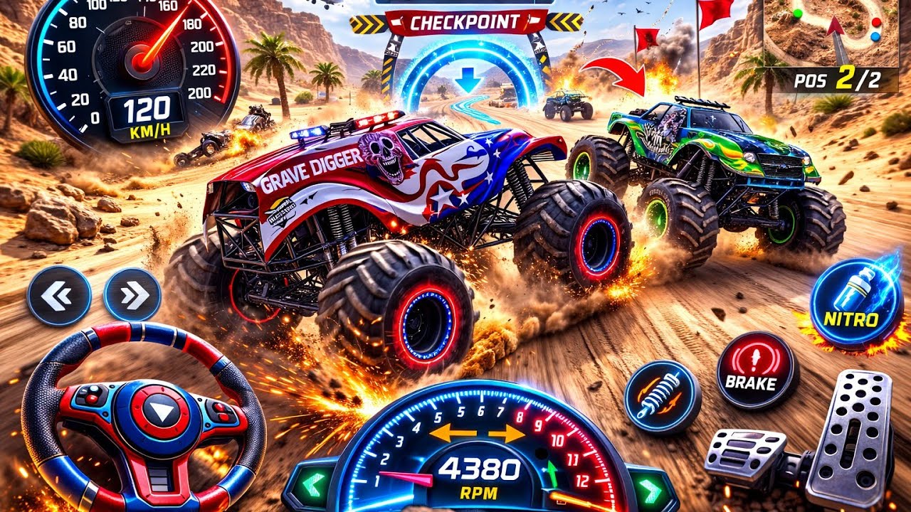 Crazy Monster Truck Desert Race Nitro Speed Battle – Android Gameplay