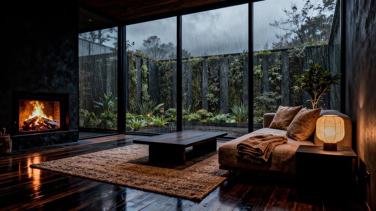 8 Hours of Cozy Fireplace Crackling with Rain Outside | Relaxing Rain Sounds & Warm Ambience