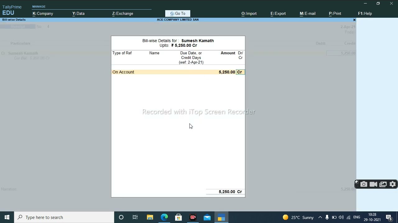 Received from Debtors & Payment to Creditors In tally Prime
