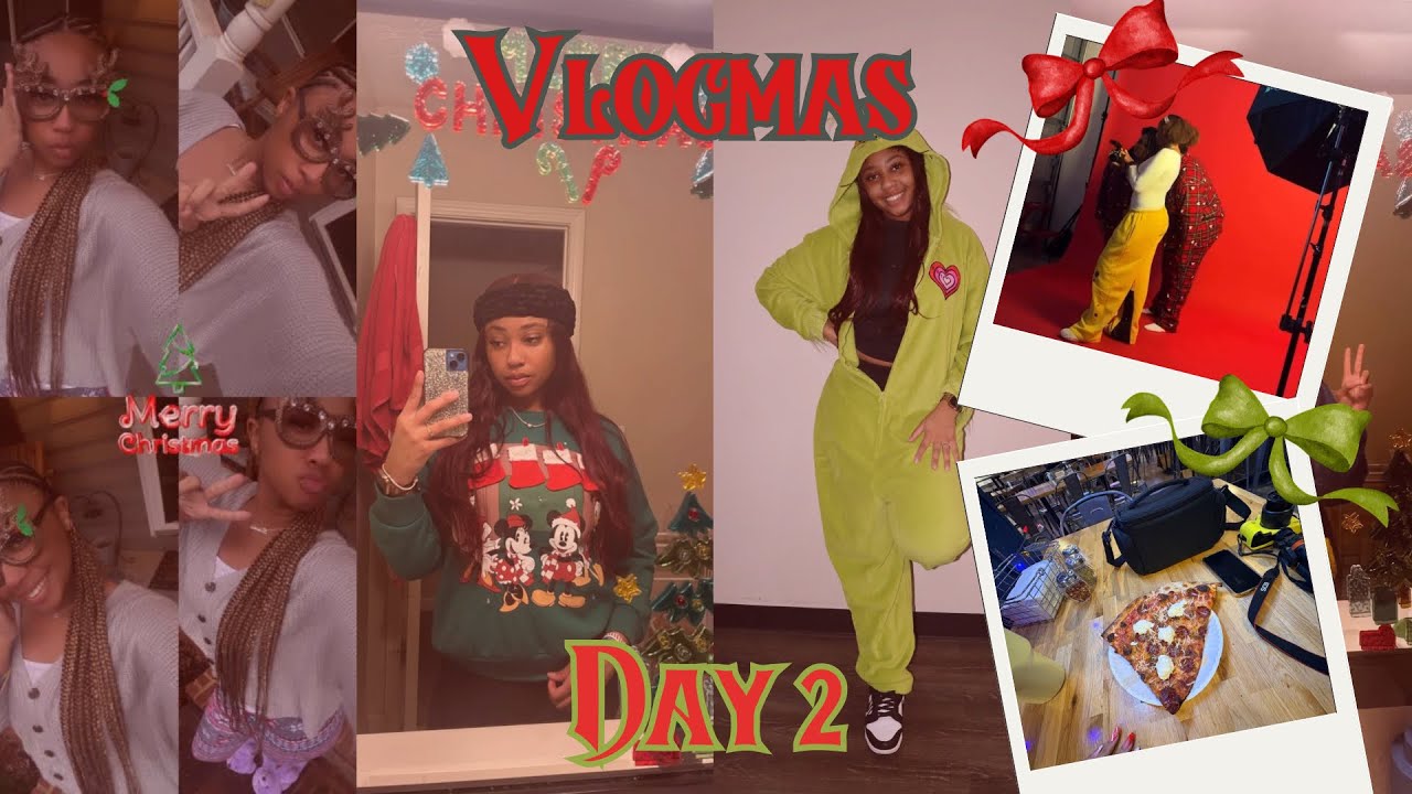 VLOGMAS DAY 2✝️🎥🍕👩🏽‍🔬 Holiday Photoshoot + More