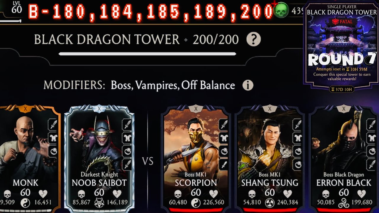 Fatal Black Dragon Tower Boss Battle 200 & 180 Fight + Rewards MK Mobile
