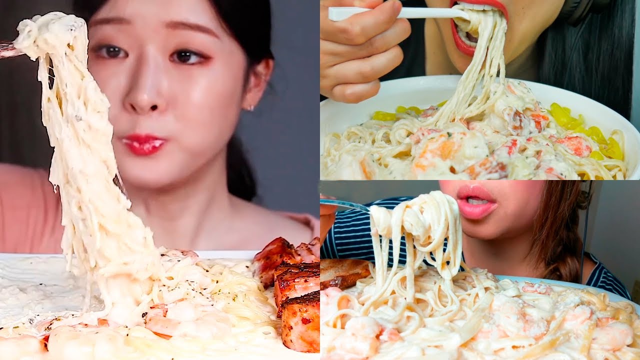 ASMR BEST CREAMY SHRIMP PASTA (eating sound) Satisfying Mukbang Compilation