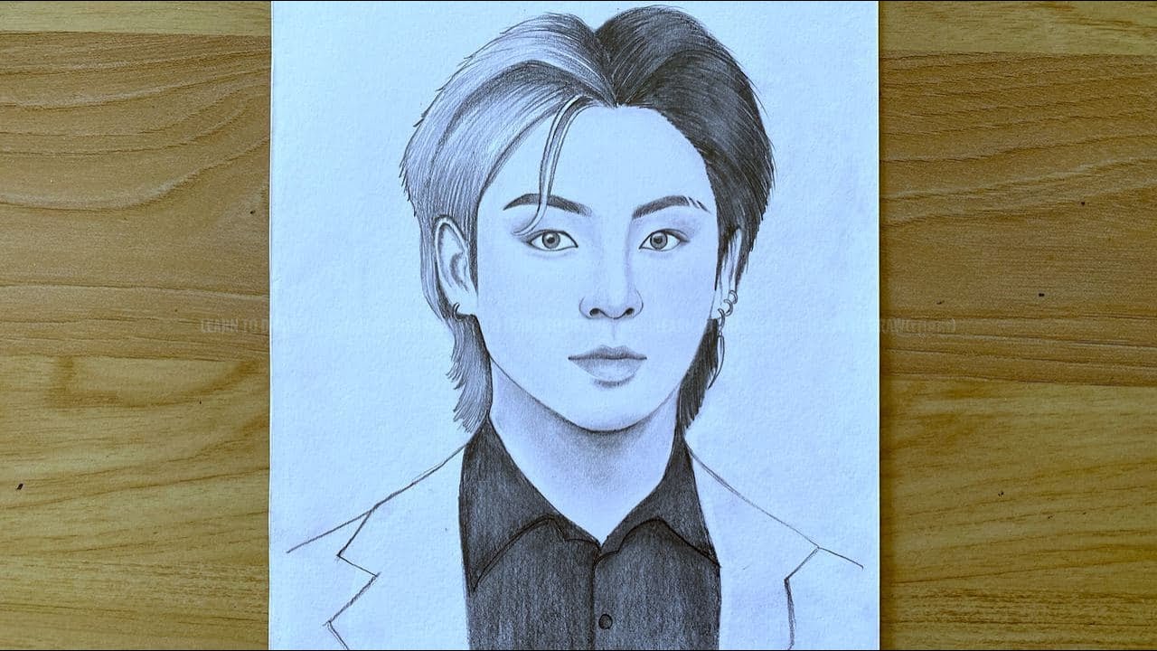 How to draw Jungkook BTS | BTS members sketch for beginners | drawing tutorial step by step | រៀនគូរ