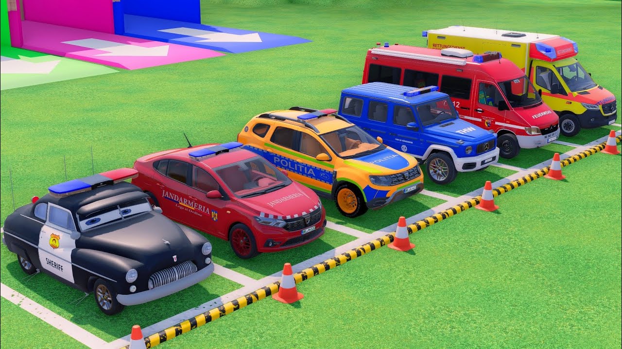 GO GAME - TRANSPORTING POLICE CARS, AMBULANCE VEHICLES, FIRE TRUCK WITH MAN TRUCK ! FS22 #131
