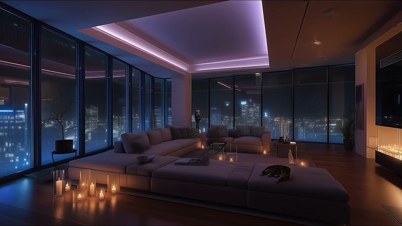 Fireplace Rain 🌧️ Luxury High-Rise Night | 3 Hours of Cozy Sleep & Relaxation