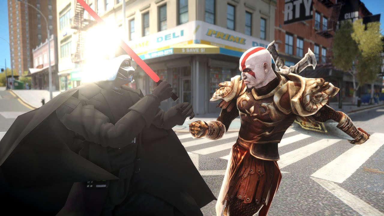 Darth Vader vs Kratos - EPIC BATTLE - Grand Theft Auto