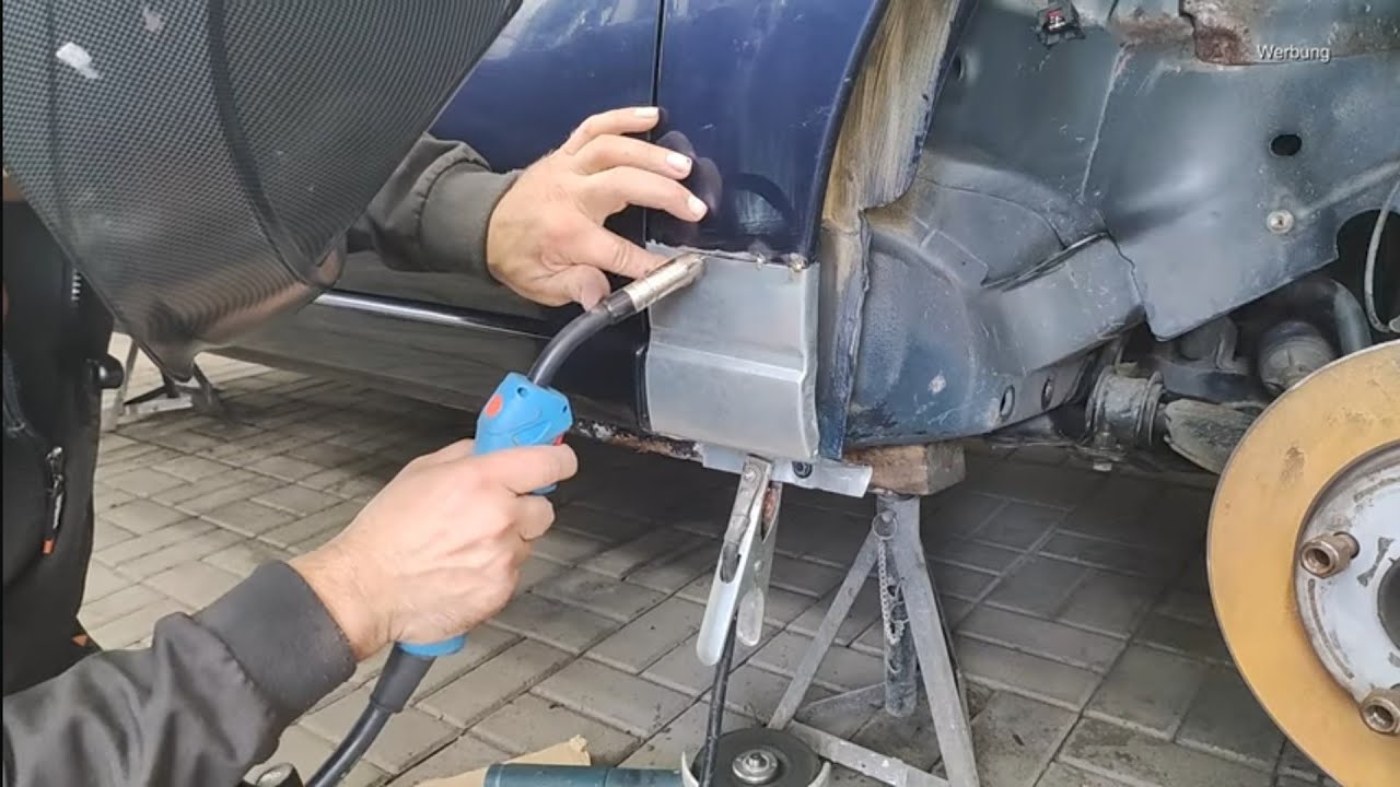 Kotflügel Reparaturblech einschweißen.  CuSi3 Dünnblech Löten. Focus mk1 #2