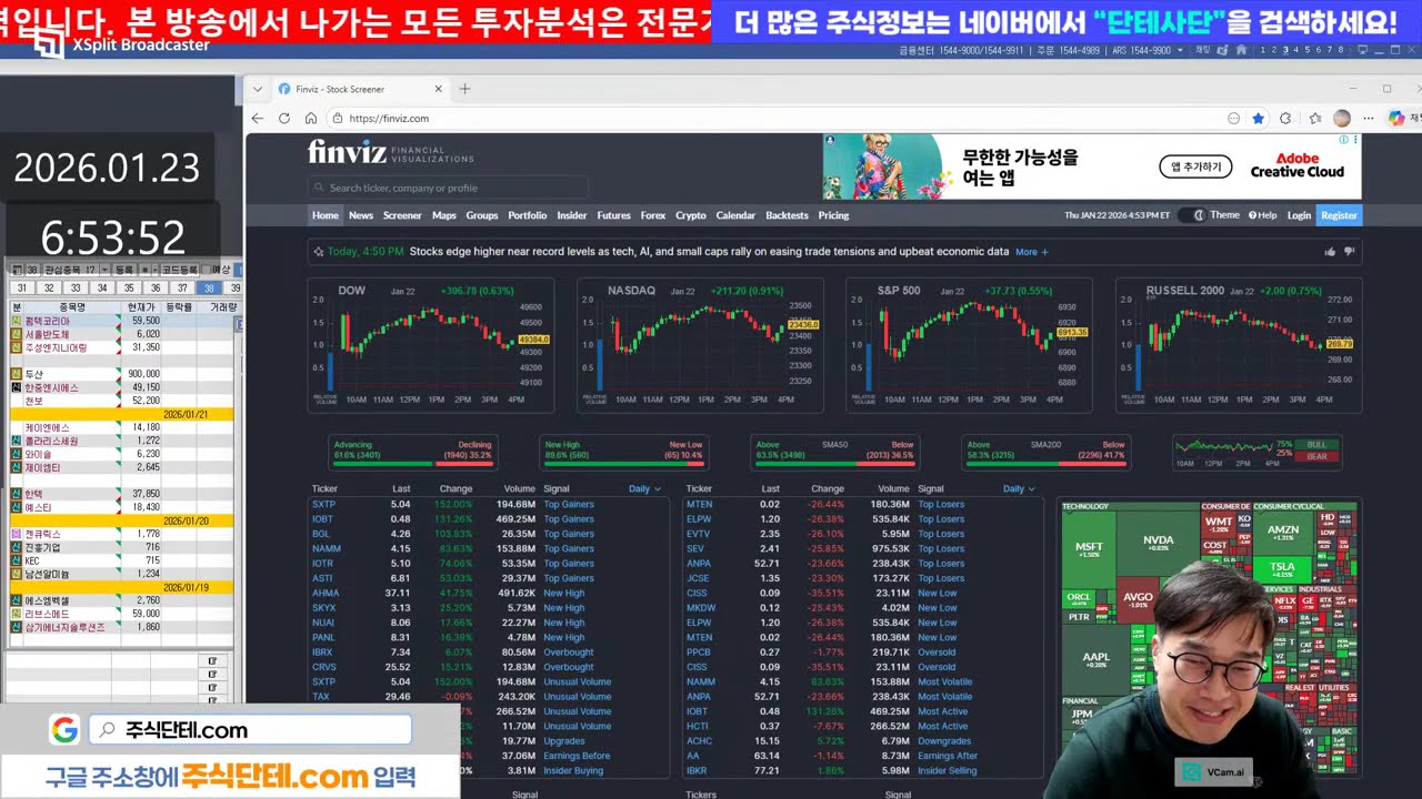 2026.1.23 (금) 오동나무경제 장전 시황 :  미국장 이슈 및 오늘 증시 전략 , 특징주 브리핑 ,  #핀업 #주식단테