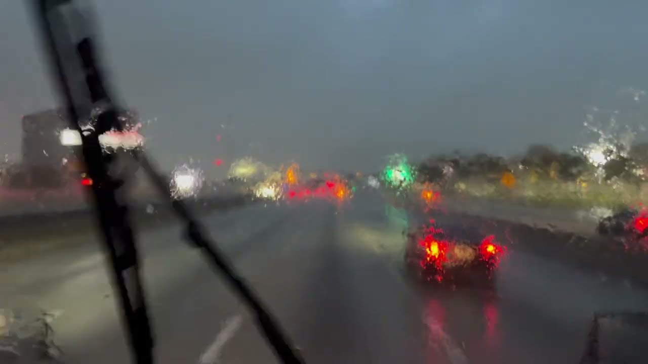 ASMR Relaxing Truck Driving in the Rain Listening to the Radio