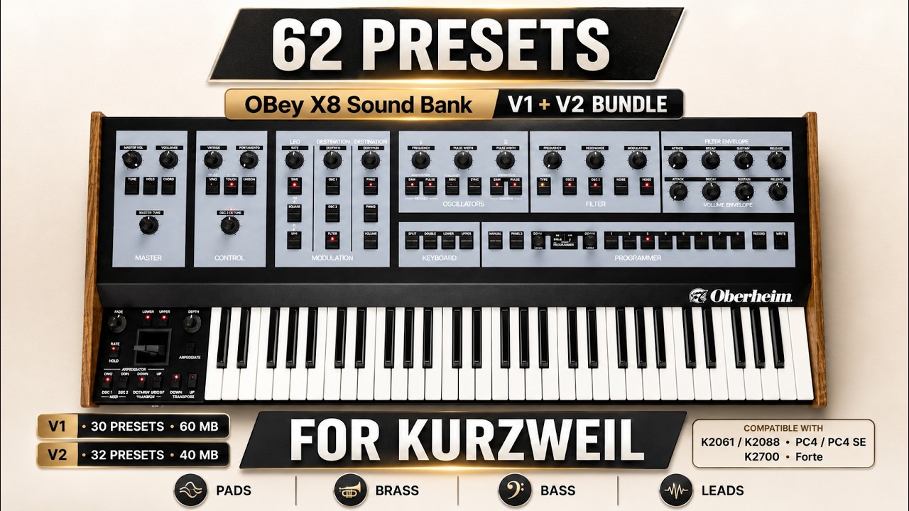 OBX8 PRESETS ♫ 62 Custom Sounds ► KURZWEIL PC4 / K2700 / FORTE