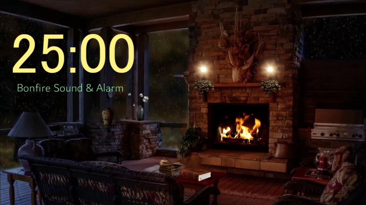 [Relaxing fireplace sound with alarm]25 Minute Countdown Timer for work / study