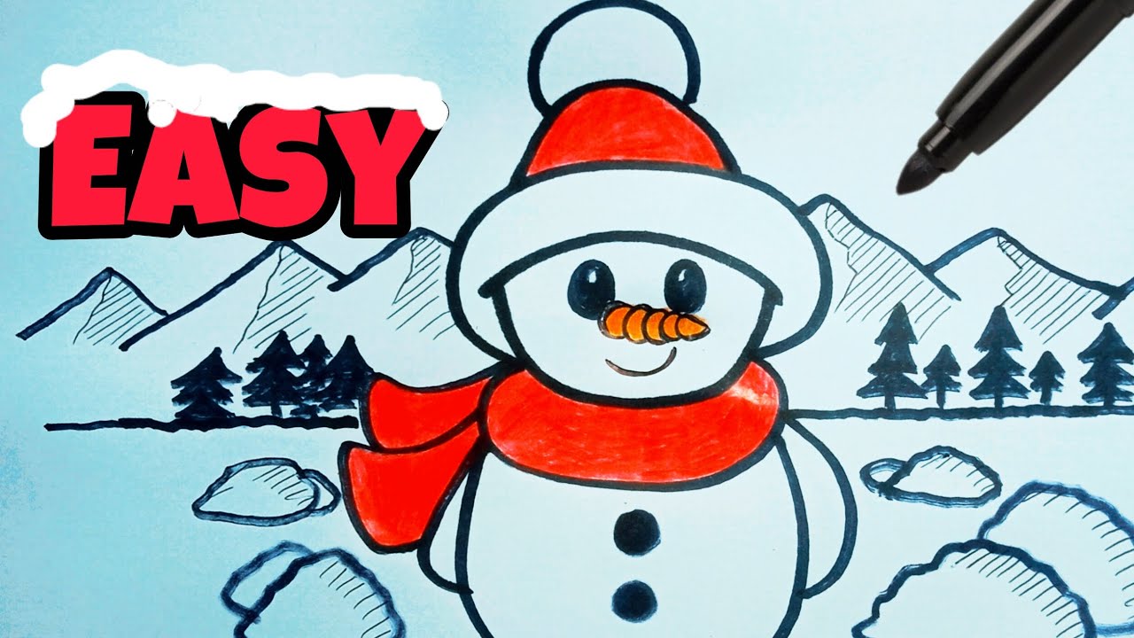 Como dibujar un MUÑECO DE NIEVE (FACIL)