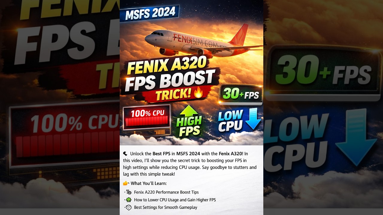 🚀 MSFS 2024 Fenix A320 FPS Boost Trick | High Settings + Low CPU Usage