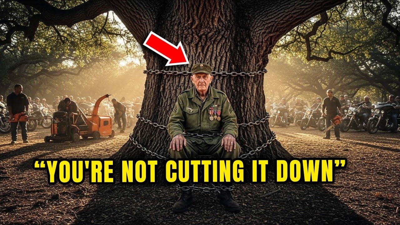 “You're Not Cutting It Down” Veteran Chained Himself To The Oak Tree The Chainsaws Went Silent