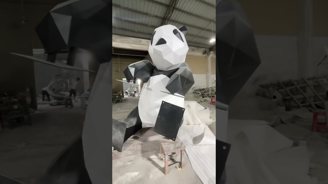 Outdoor square decorative art stainless steel panda sculpture#modernsculpture #landscapedesign #art