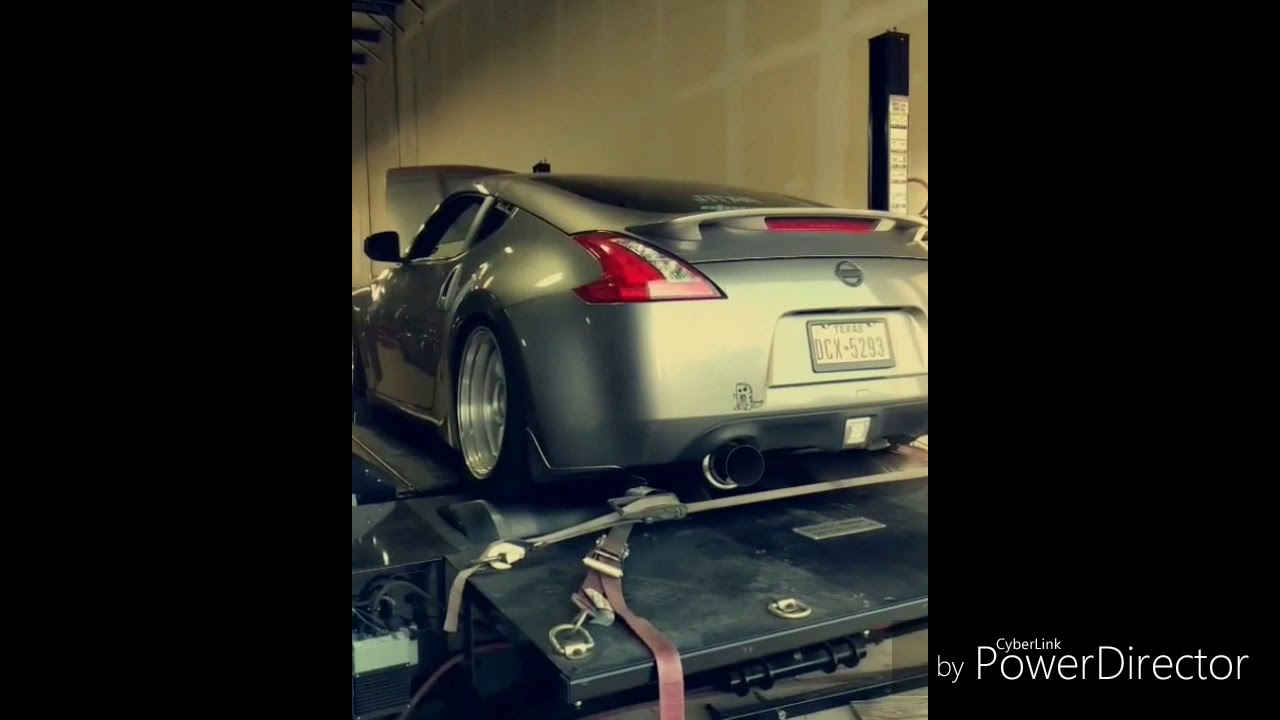 Full bolt on 370z shooting flames on the dyno w/uprev Osiris dyno tuned by Moncef at AdminTuning.com