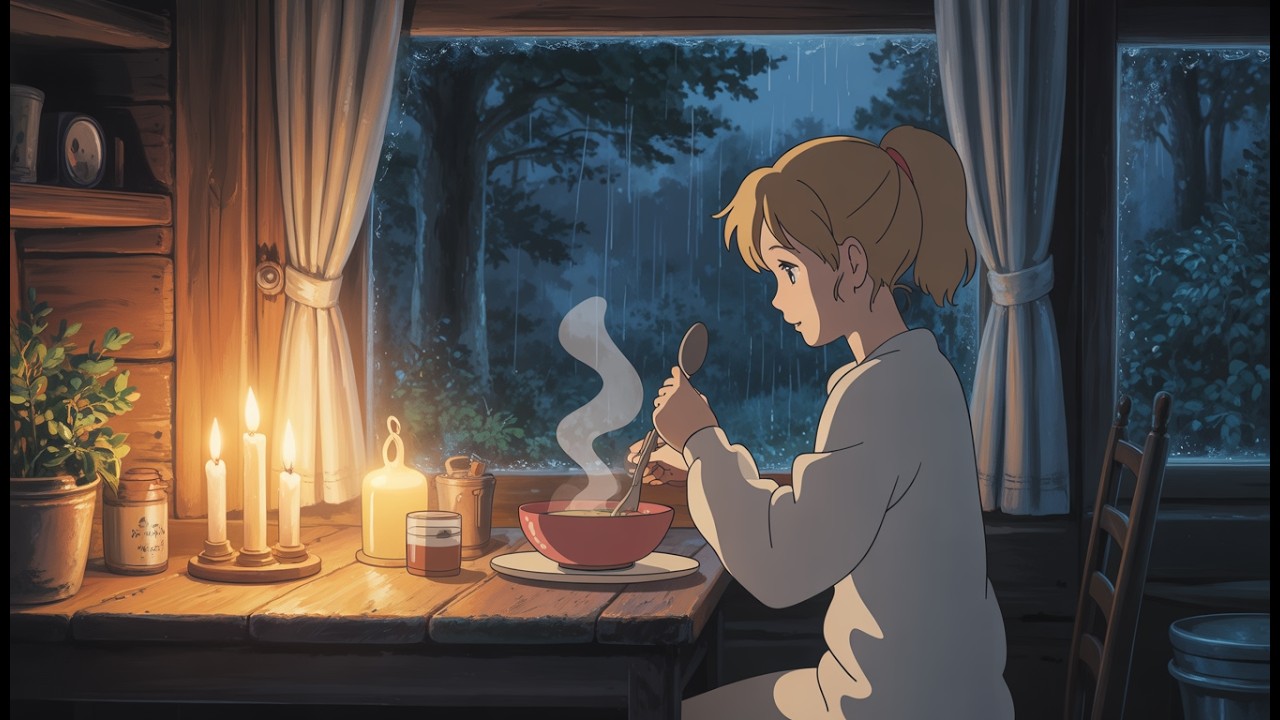 Relaxing Forest Cabin Night | Girl Cooking & Rain Sounds | Cozy ASMR