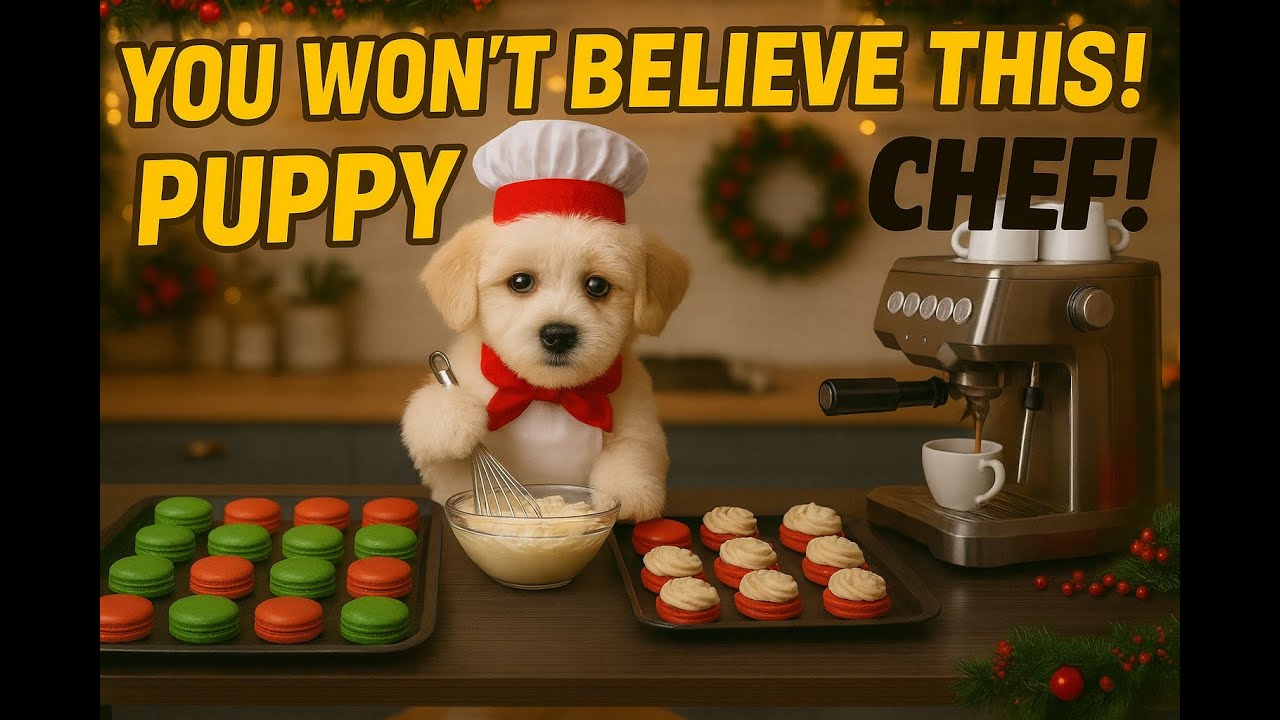 Puppy Chef Makes Christmas Macarons! ☕🐶🎄 (Cutest Holiday Baking Ever)