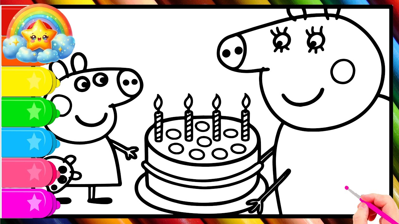 Peppa Pig Celebrate Birthday Party with her family || Learn to draw and color Peppa Pig