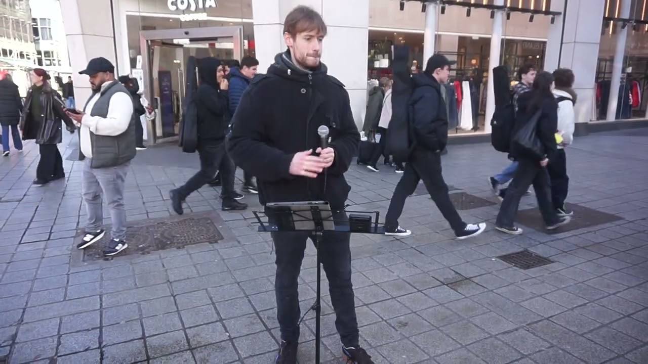 JJ sings My Way by Frank Sinatra in Church Street Liverpool