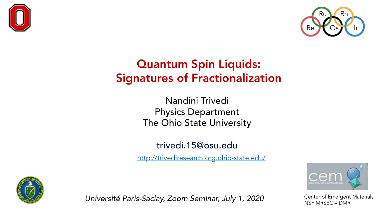 Quantum Spin Liquids: Signatures of Fractionalization - 7/1/2020